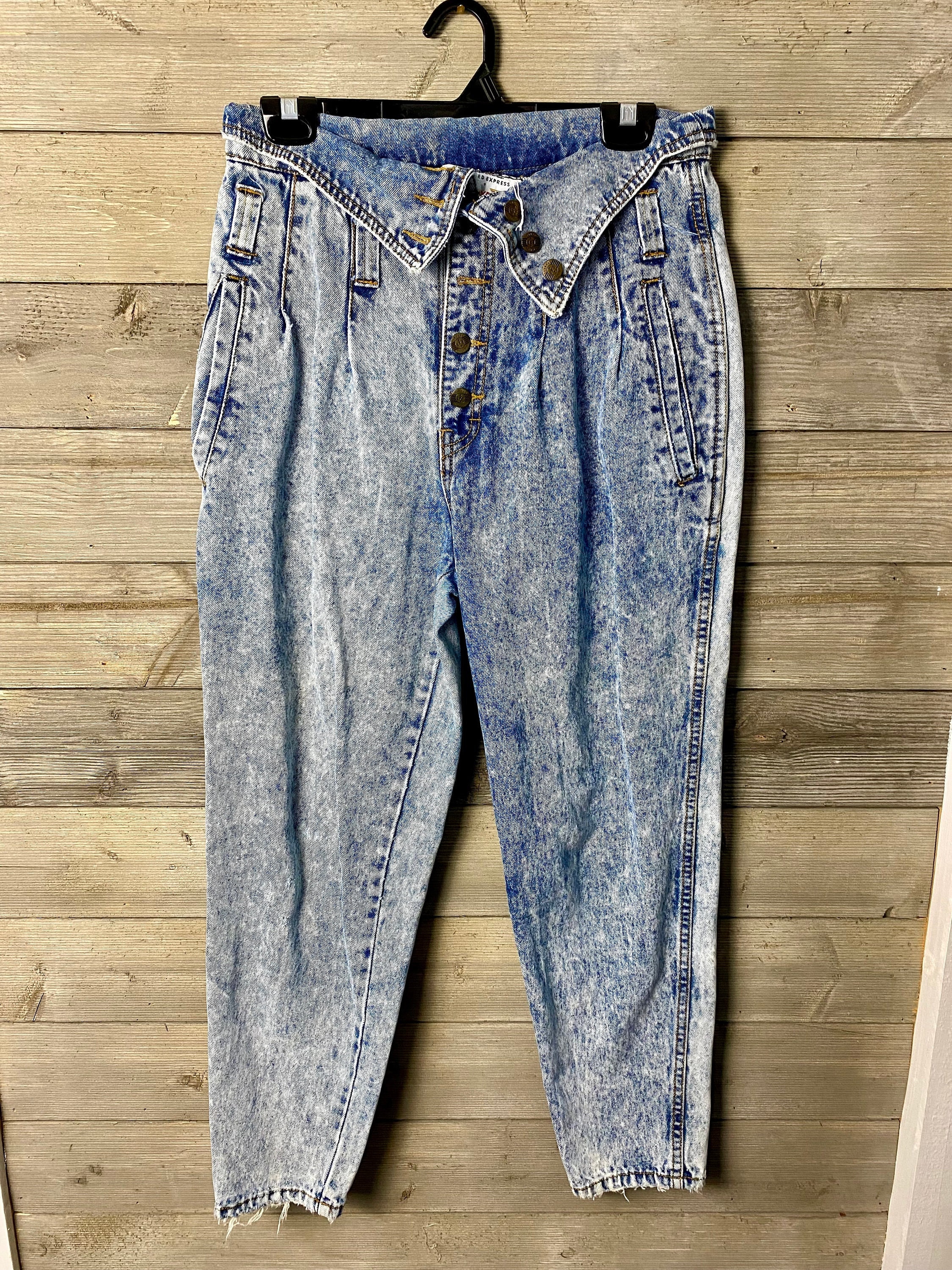 Vintage 1980's Women's Fold Down Waist Button Fly Acid Wash