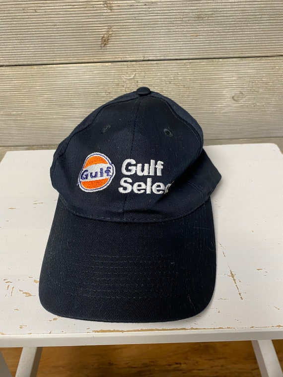 Vintage Black Baseball Cap With Gulf Logo And Gulf
