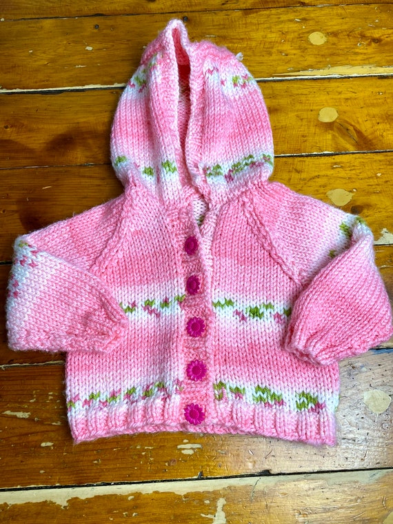 Vintage Baby Girls Handmade Hooded Cardigan