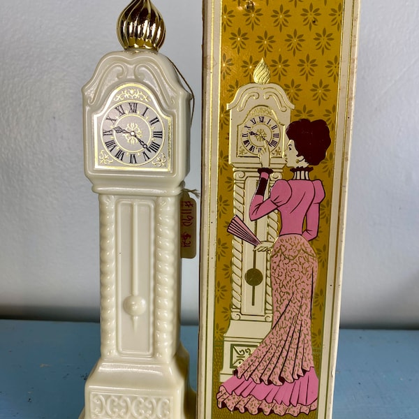 Vintage Avon Fragrance Hours Milk Glass Grand Father Clock Elusive Perfume Unused In Original Box 1970’s