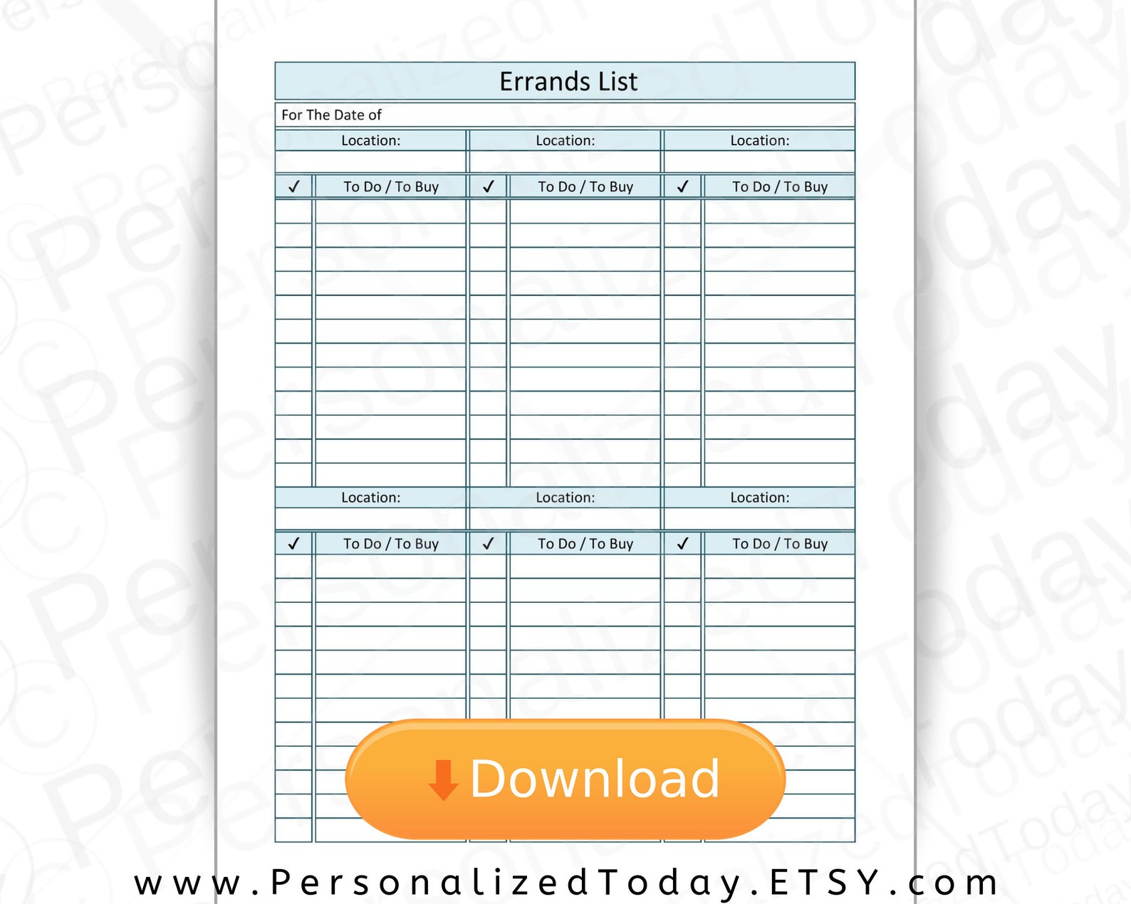Printable Errands List PDF Digital Download US Letter Size | Etsy