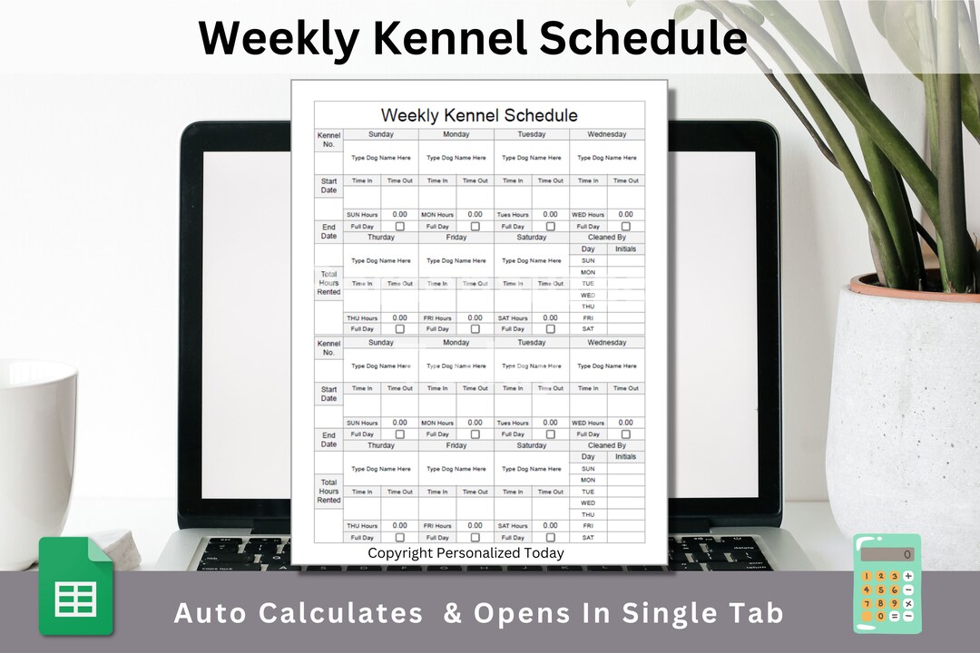 Weekly Dog Kennel Schedule Template Google Sheets Editable Spreadsheet