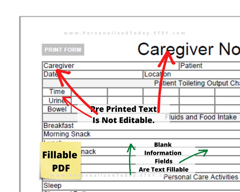 Printable Home Health Caregiver Notes PDF Digital Downloads Etsy