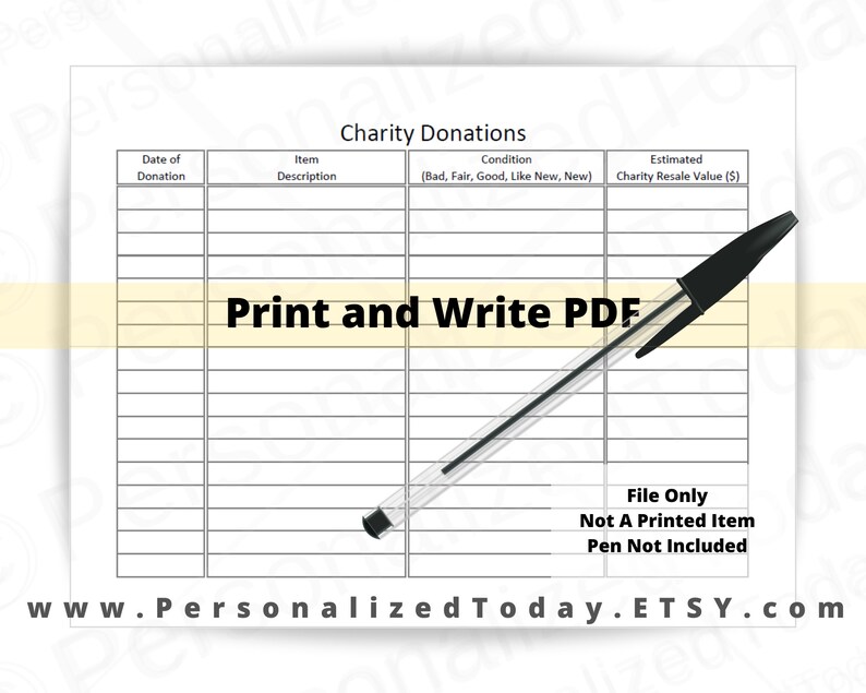 Charity Donations Tracker Printable Editable PDF US Letter | Etsy