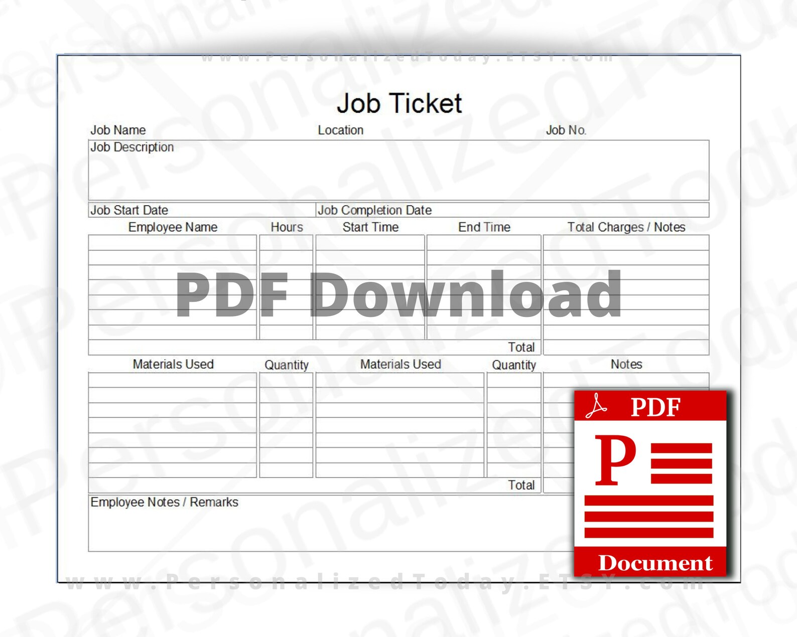 Job Ticket Work Order Form Fillable PDF US Letter Size Digital Etsy Job Ticket Work Order Form Fillable PDF US Letter Size Digital Etsy