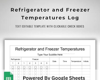 Restaurant Kitchen Temperatures Log Food Temp Tracker Text Editable Food Safety Hot and Cold Google Sheets Template US Letter Size Printable