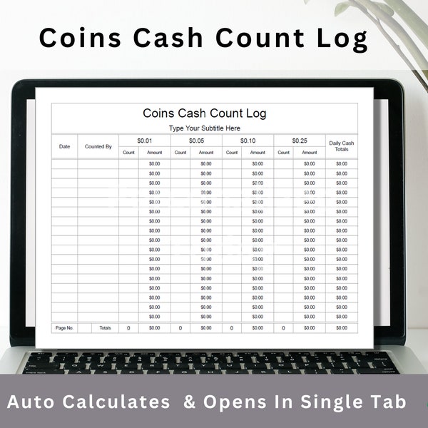 Coins Log Cash Count Tracker Text Fillable / Text Editable Google Sheets Online Spreadsheet Template With Automated Calculations