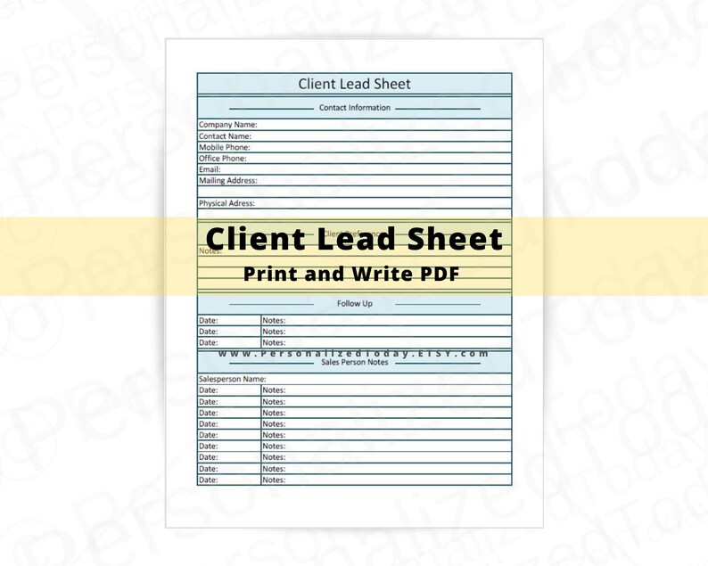Printable Sales Office Organizer Pdfs Client Lead Sheet - Etsy Canada