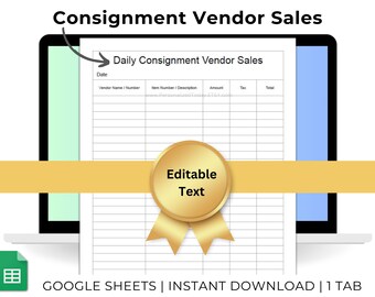 Daily Consignment Store Multiple Vendor Sales For Antique Mall Owners and Consignment Shops Text Editable Google Sheets Template Printable