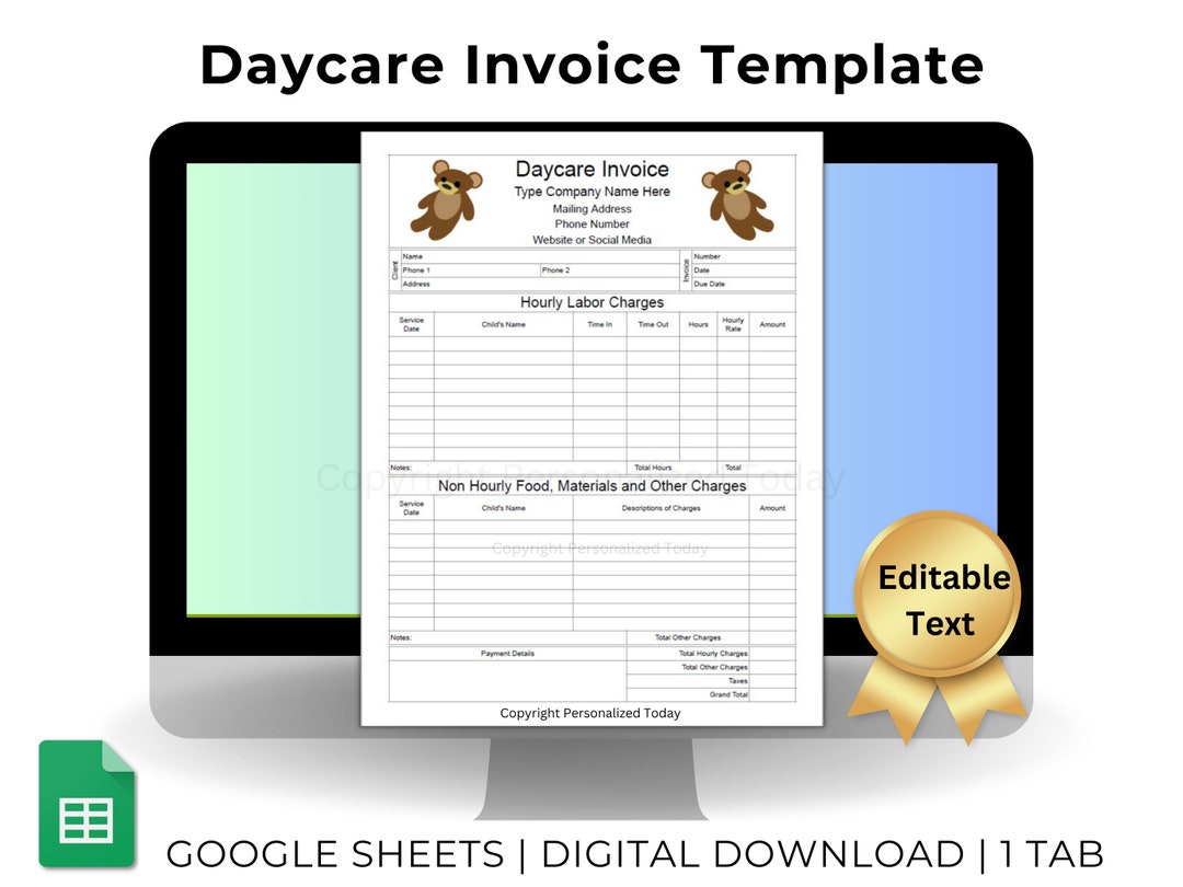Daycare Invoice Child Care Charges and Payments Tracker Google Sheets