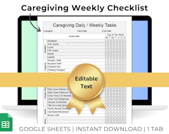 Daily Weekly Caregiver Checklist Monday Start Caregiving Planner Template Google Sheets Elder Care Daily Task Log Text Editable Monday Start