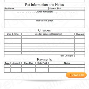 pet sitting service invoice printable and fillable partially etsy