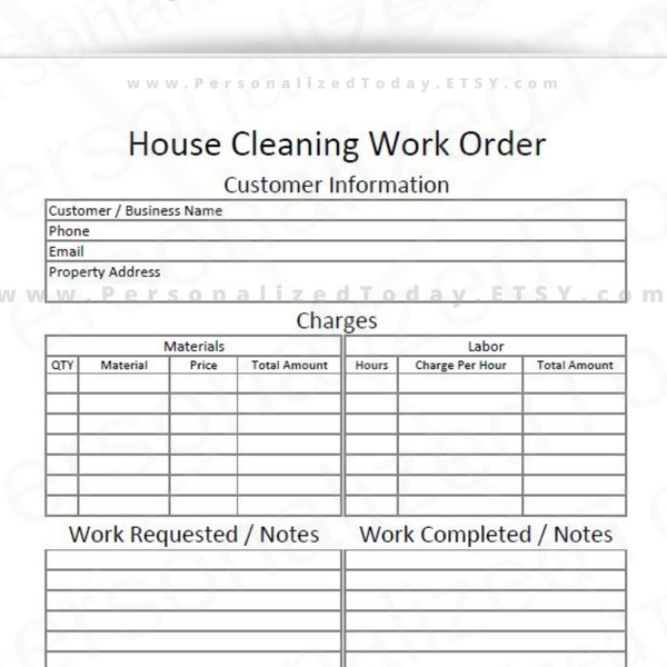 Cleaning Work Order Etsy