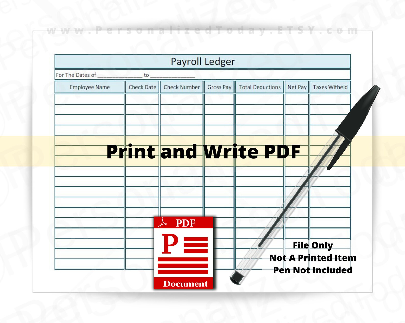 Printable Payroll Ledger Small Business Human Resources - Etsy