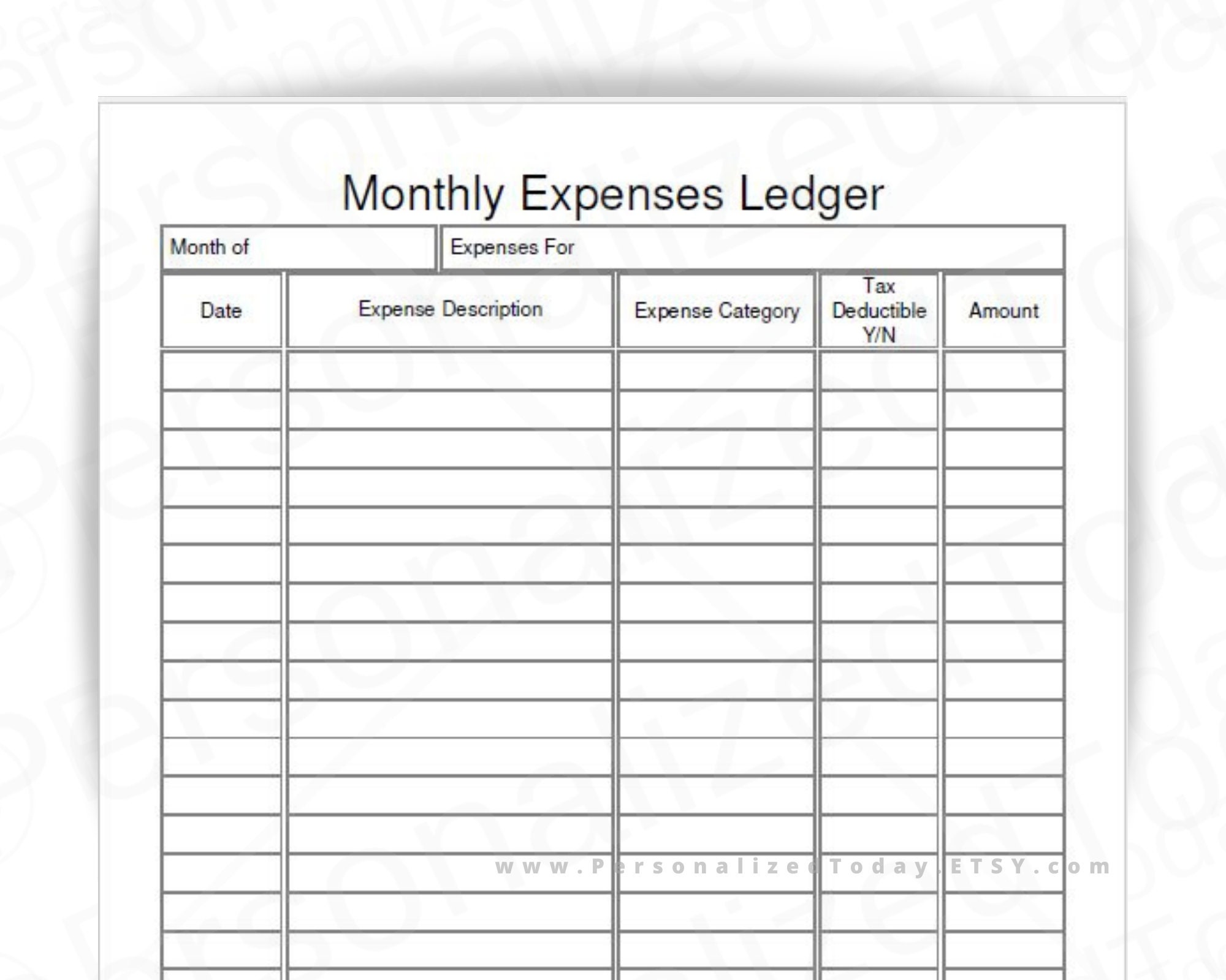 Monthly Expenses Ledger Fillable And Print And Write PDF Etsy UK