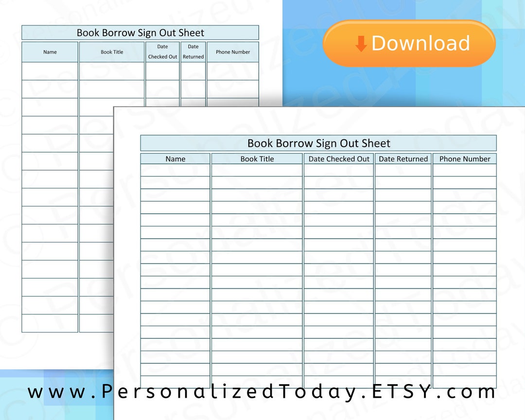 Printable Library Sign Out Sheets US Letter Size PDF Print and - Etsy