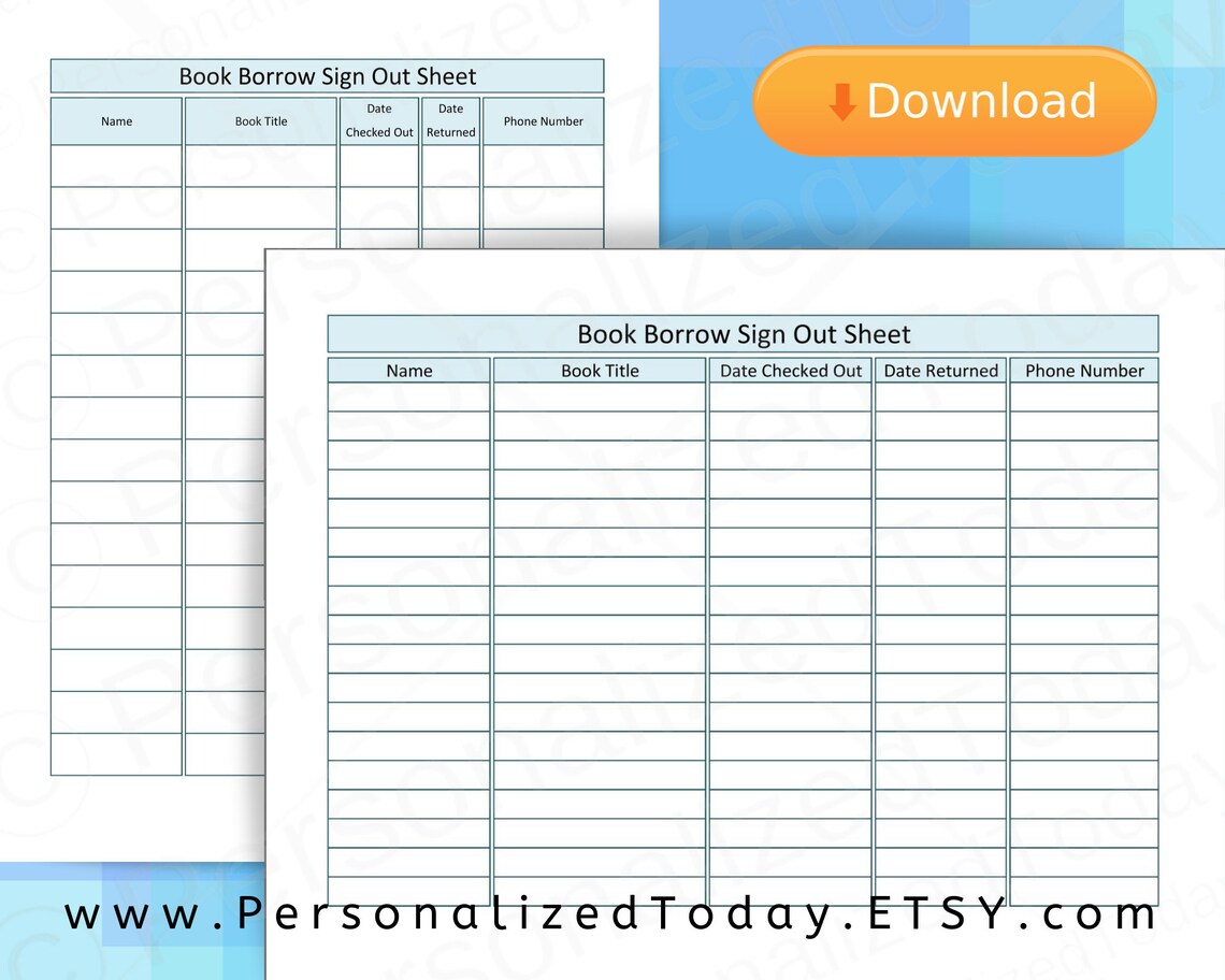 Printable Library Sign Out Sheets US Letter Size PDF Print and | Etsy