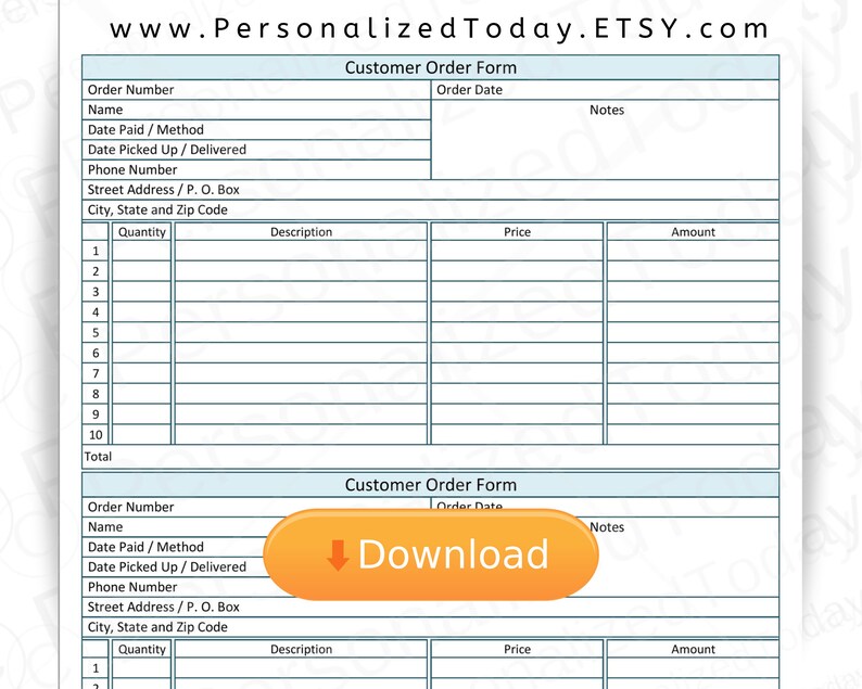 Printable Customer Order Form PDF Digital Download US Letter | Etsy