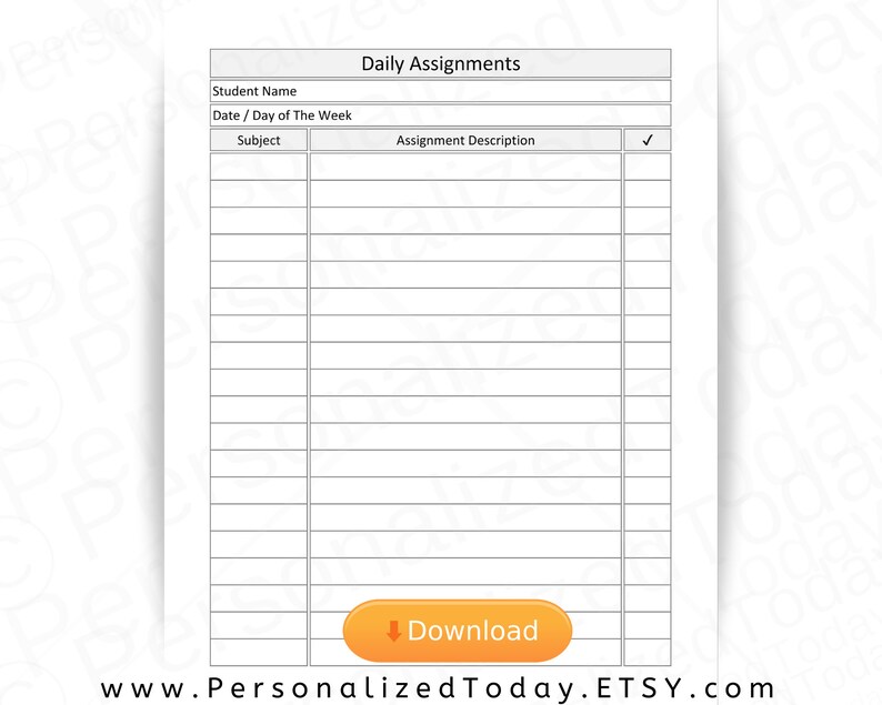 Daily Assignment Checklist Printable Digital Download US | Etsy
