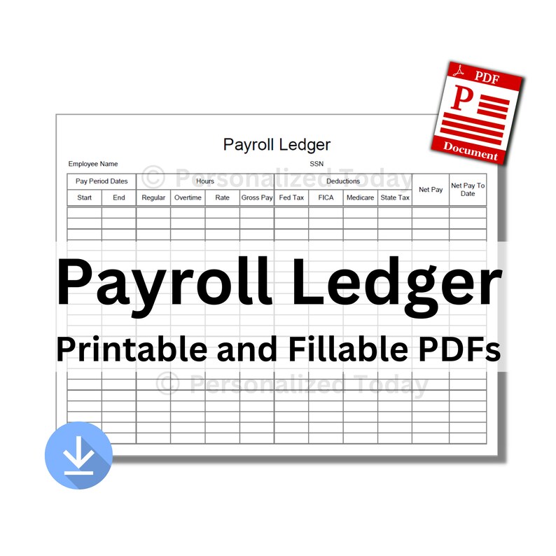 Printable Payroll Ledger Small Business Human Resources Etsy