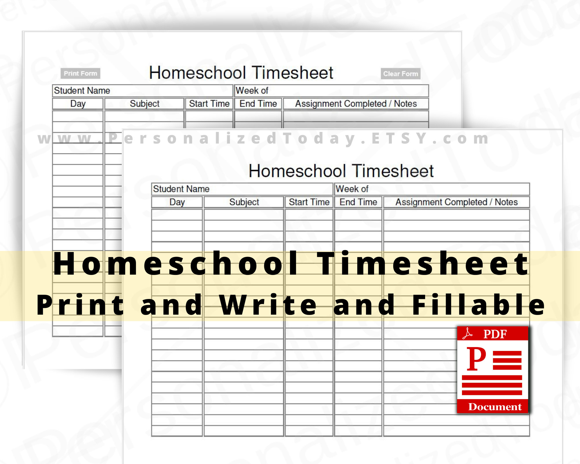 Homeschool Daily Log Fillable and Print and Write PDF Files US - Etsy ...
