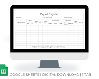 Google Sheets Payroll Register With Deductions Text Fillable / Text Editable Spreadsheet Form With Automated Calculations