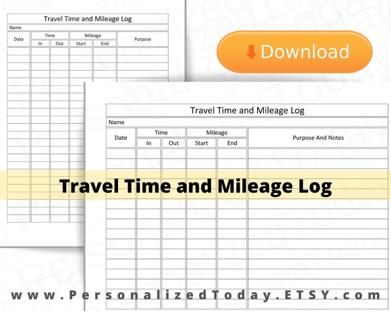 Printable Employee Travel Time and Mileage Log PDF Digital Etsy