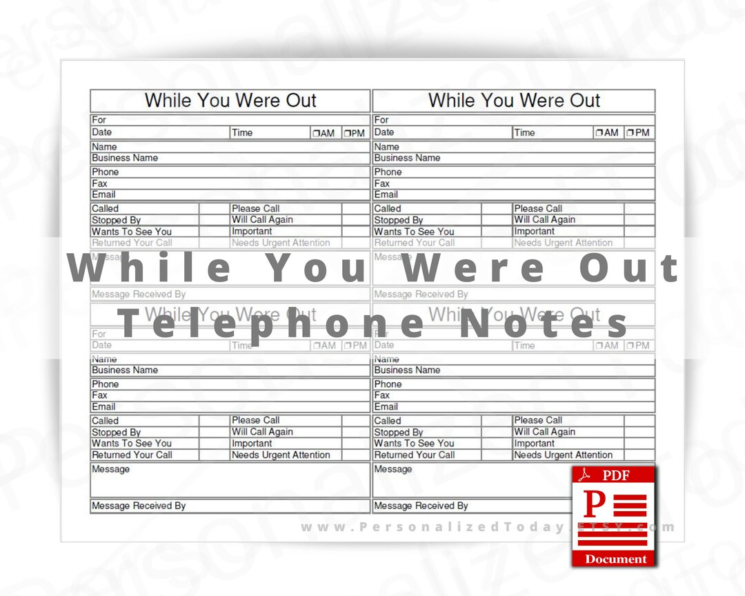 Printable While You Were Out Phone Message Notes Sheets Etsy
