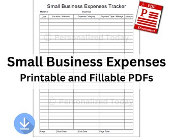 PDF Small Business Expenses Tracker Print and Write and Text Input Fillable Digital Downloads US Letter Size Not Fully Editable Templates