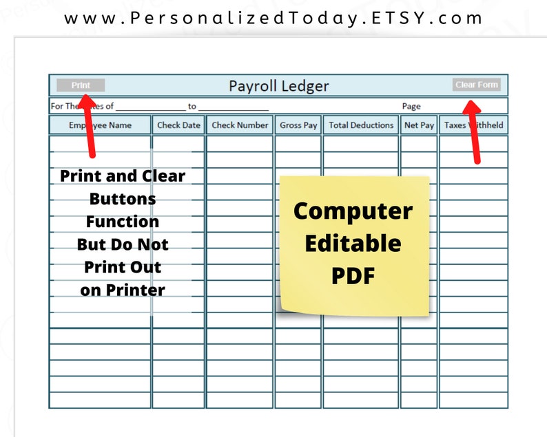 Payroll Ledger With Editable Blank Text Fields Printable | Etsy
