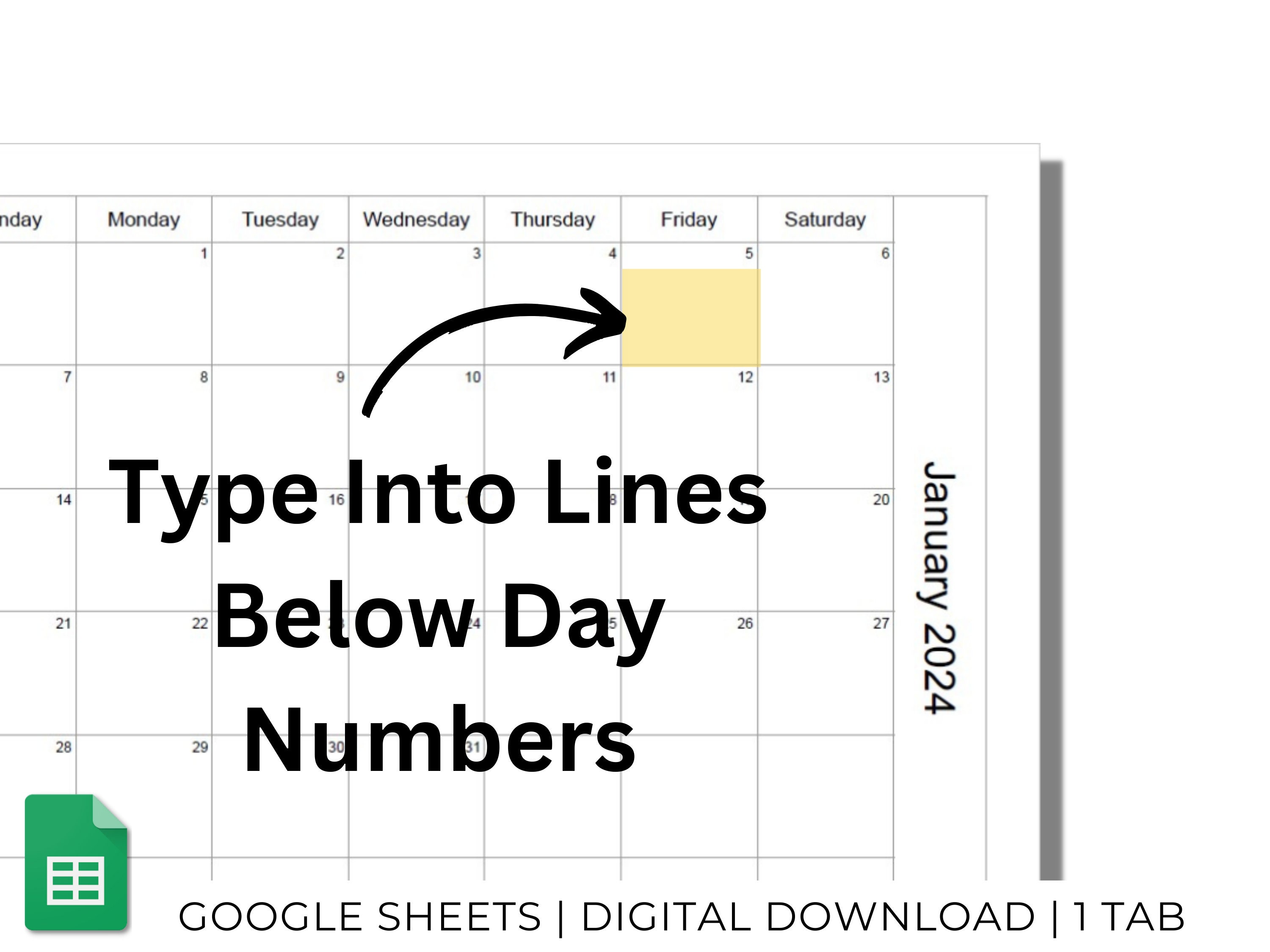 Google Sheets 2024 Monthly Calendars Text Fillable / Text Editable