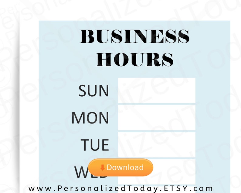 Printable PDF Business Hours of Operation Sign Sunday Monday | Etsy