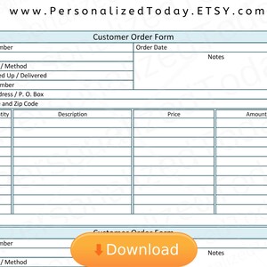 Printable Customer Order Form PDF Digital Download US Letter | Etsy