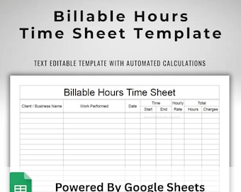 Billable Hours Time Tracker Hours Worked Employee Timesheet Chart Calculator Text Editable Google Sheets Template US Letter Size Printable