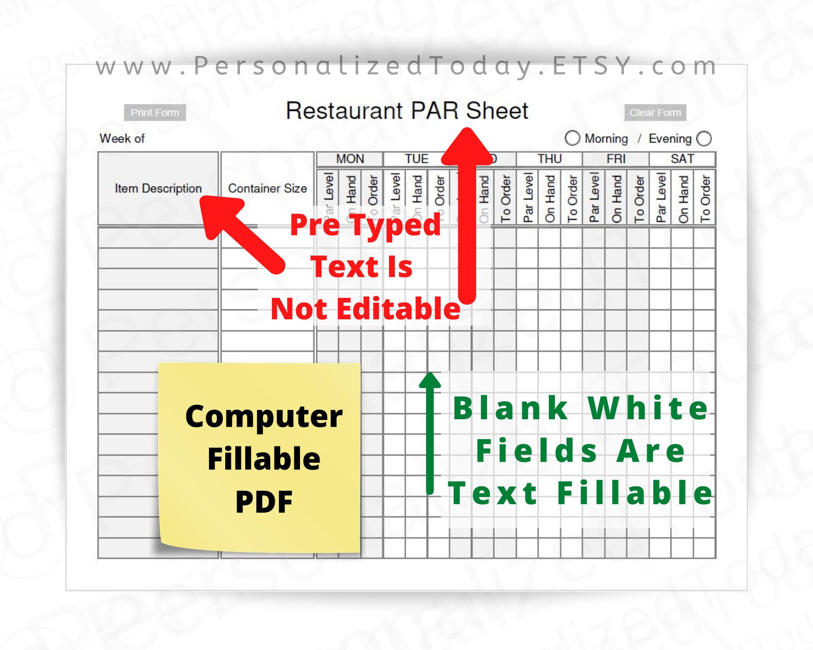 PDF Restaurant PAR Sheet Fillable and Print and Write Digital - Etsy