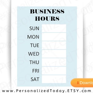 Printable PDF Business Hours of Operation Sign Sunday Monday | Etsy