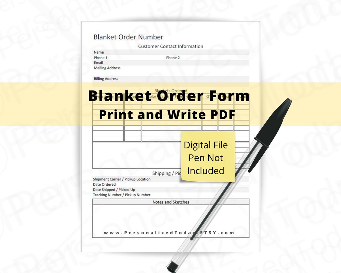 Blanket Order Form Fillable and Print and Write PDF Digital Etsy