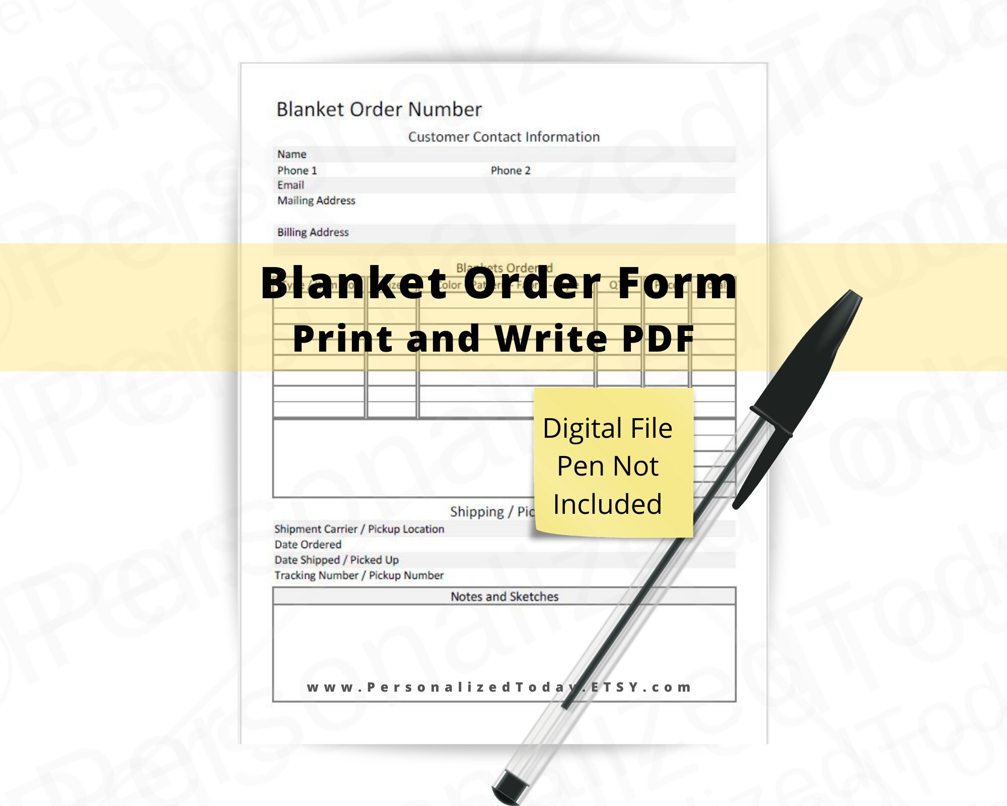 Blanket Order Form Fillable and Print and Write PDF Digital Etsy