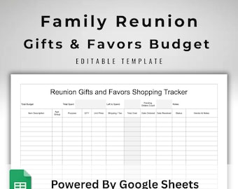 Family Reunion Gifts and Favors Budget Spreadsheet - Google Sheets Event Shopping Tracker - Party Expenses Log - Printable Event Planner