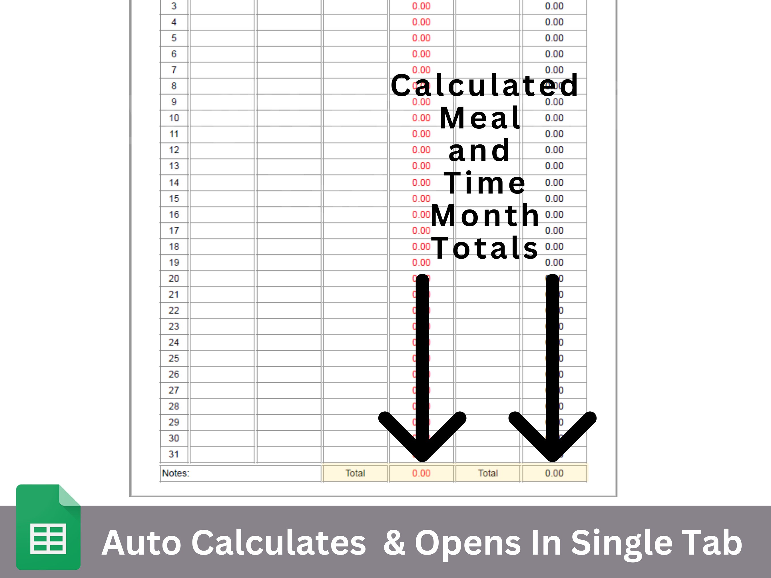 Daily Monthly Nanny Timesheet Google Sheets Template Editable