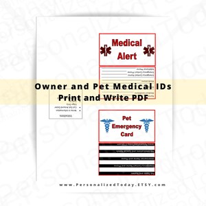 Printable Medical Alert and Pet ID Cards Set of 2 for You and - Etsy