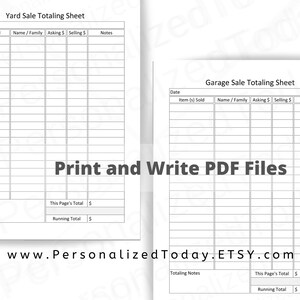 Printable Garage Sale and Yard Sale Money Totaling Sheets PDF - Etsy