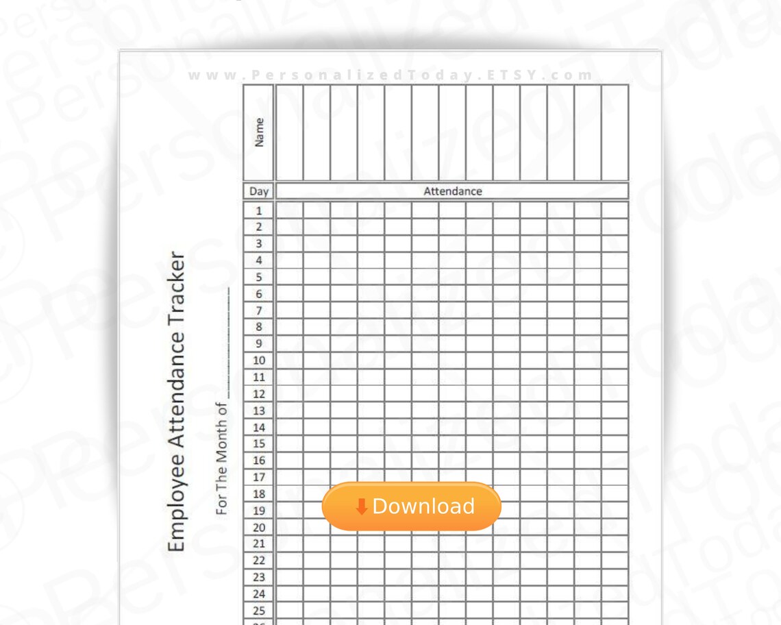 Employee Attendance Tracker Fillable and Printable PDF Digital - Etsy ...