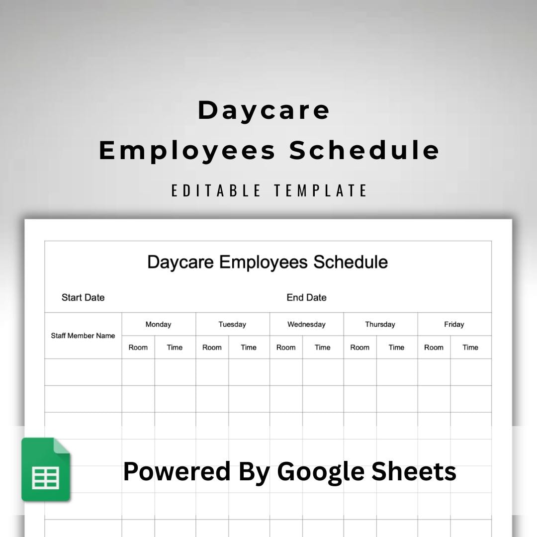 Daycare Staff Schedule Template - Google Sheets Weekly Employee ...