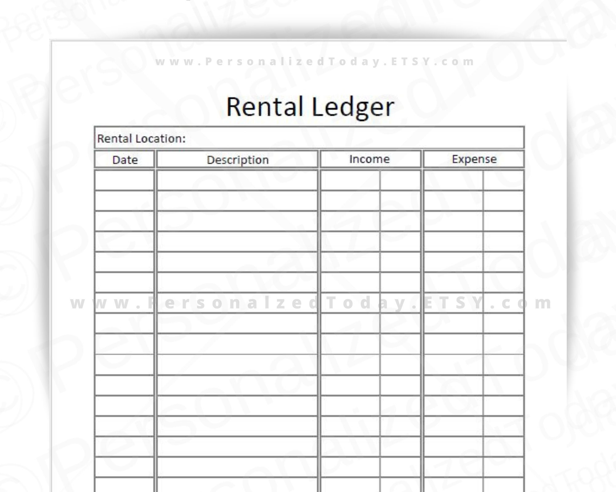 Rental Ledger For A Single Unit Location Printable Download  Etsy Pertaining To Blank Ledger Template