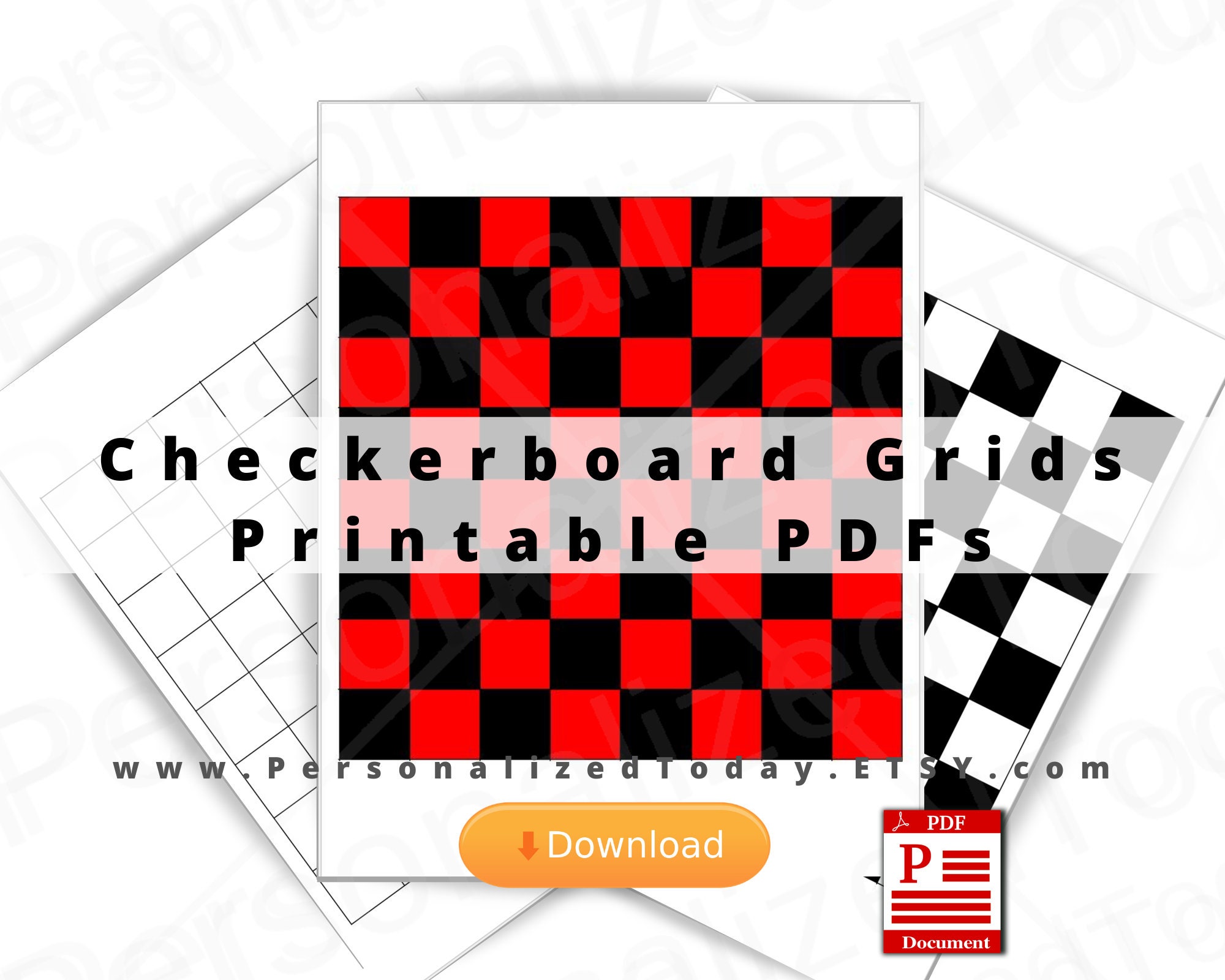 8 x 8 Printable Checkerboard Grid Print and Write PDF Digital Etsy