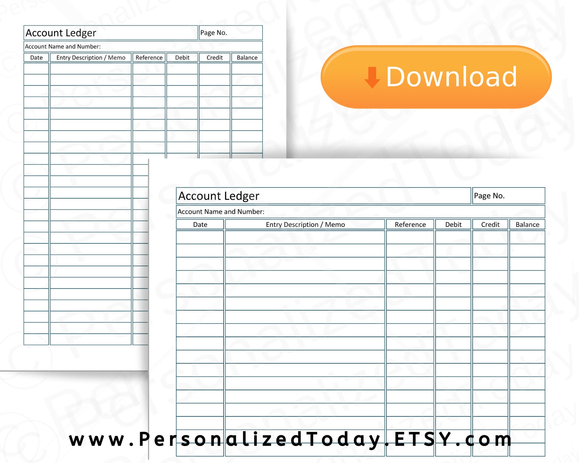 Printable Account Ledger US Letter Size Vertical Tall + Horizontal Wide  Business Accounting Bookkeeping End Balance Forms PDF Print & Write Throughout Blank Ledger Template