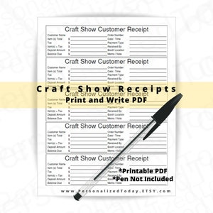 Craft Show Receipt Fillable and Printable PDF Digital Download | Etsy