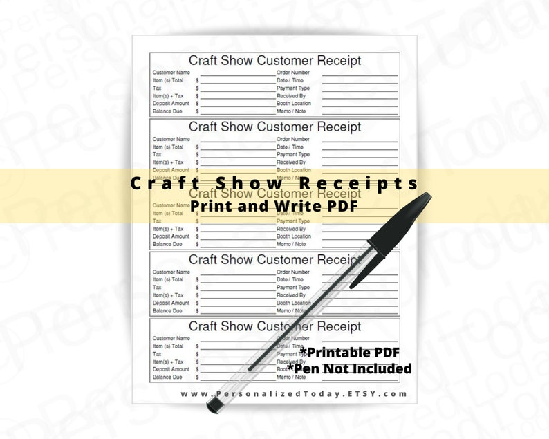 Craft Show Receipt Fillable and Printable PDF Digital Download - Etsy UK