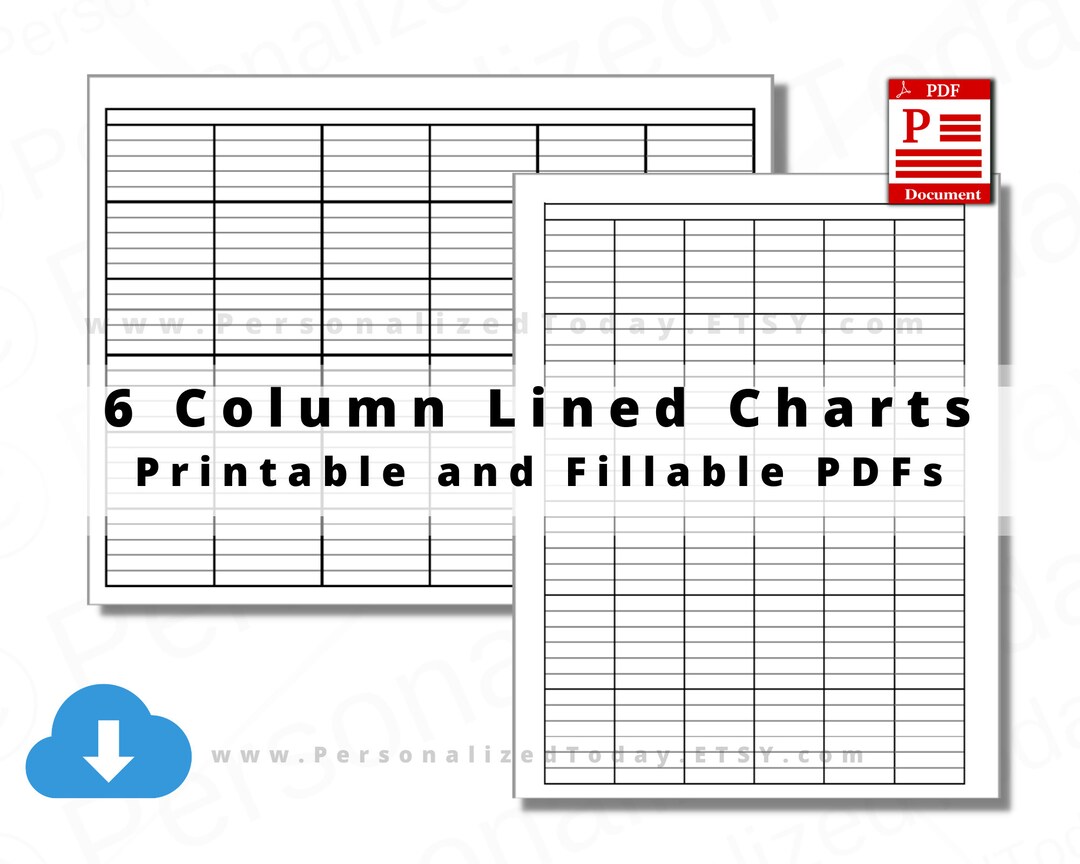 6 X 6 Column Charts With Single Header and Lines Printable and - Etsy